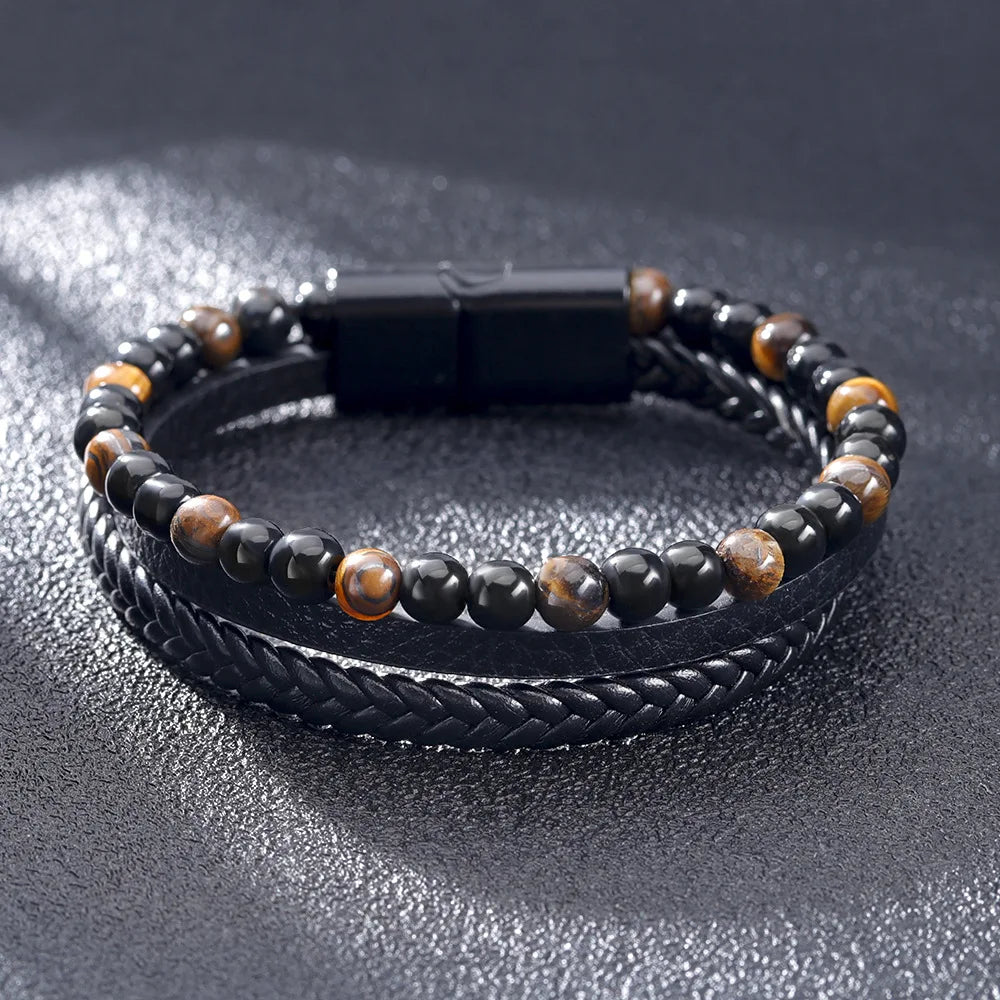 Auraft Engraved Tiger Eye Son Bracelet