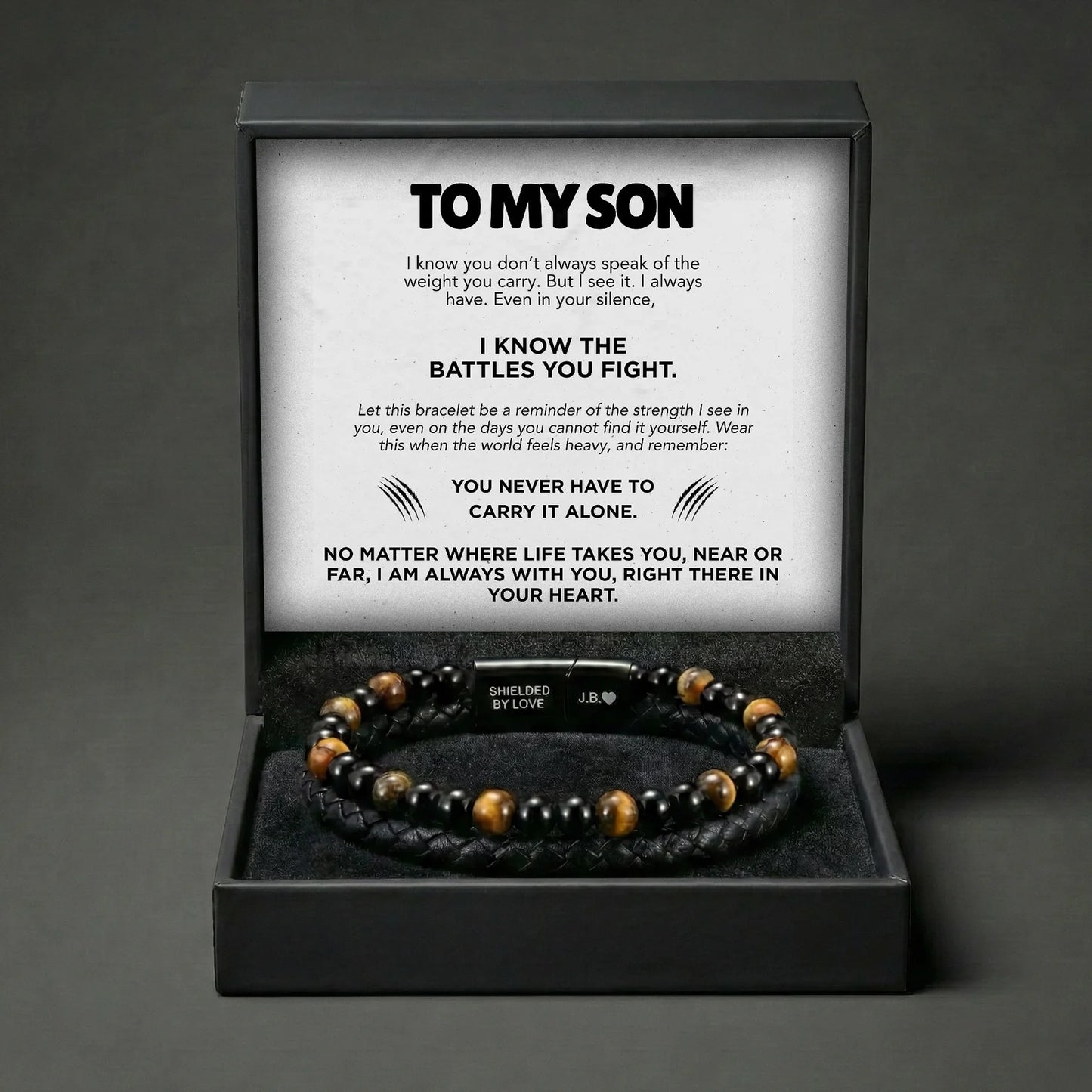 Auraft Engraved Tiger Eye Son Bracelet